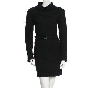 CHANEL Black Wool Long Sleeve Dress with Belt folded collar Size S, US4,…